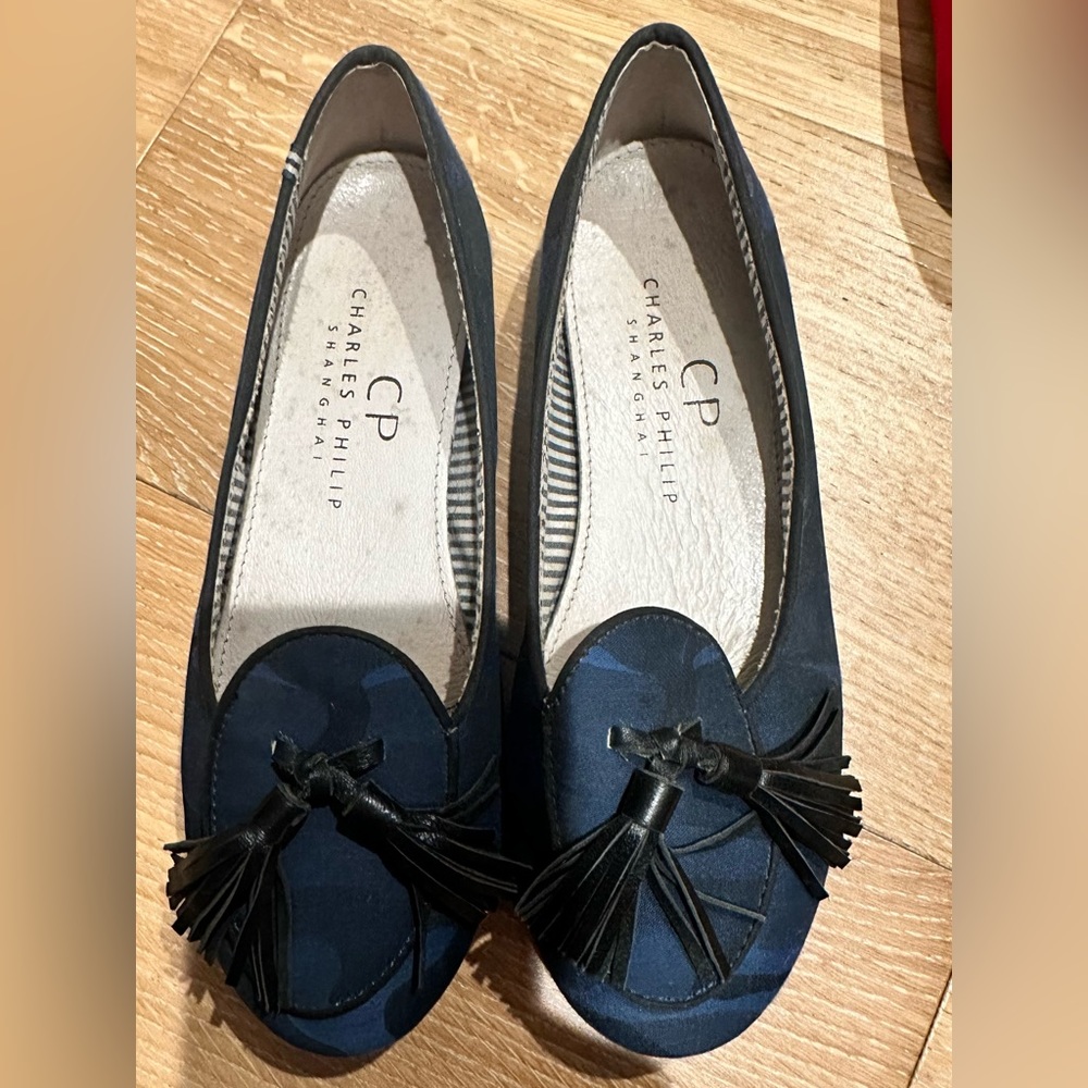 Vegan Blue Camo Loafers size 5